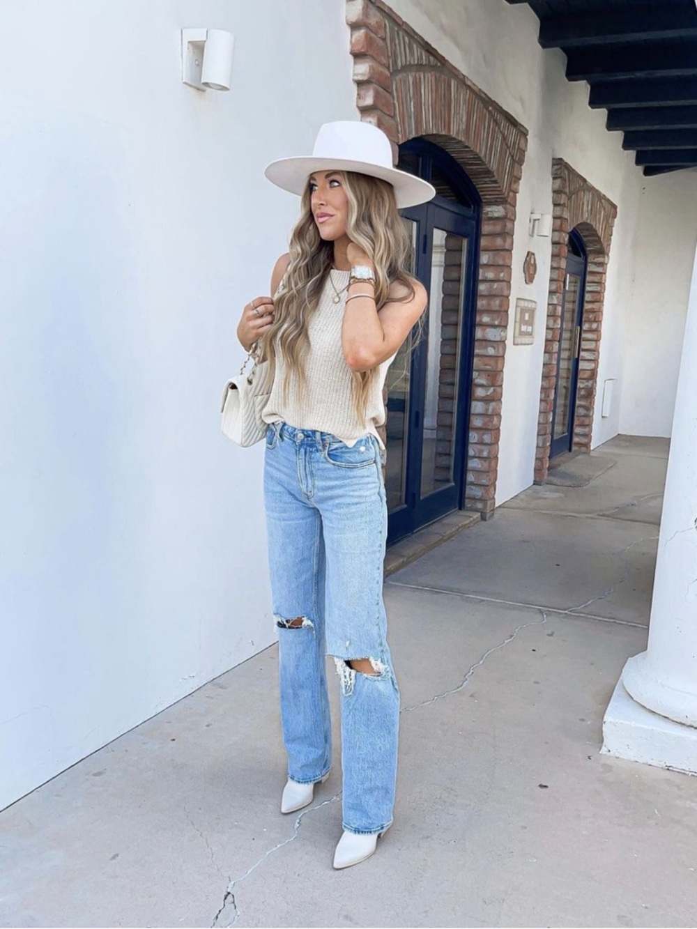 Wide Brim Felt Hat in Light Heather Beige